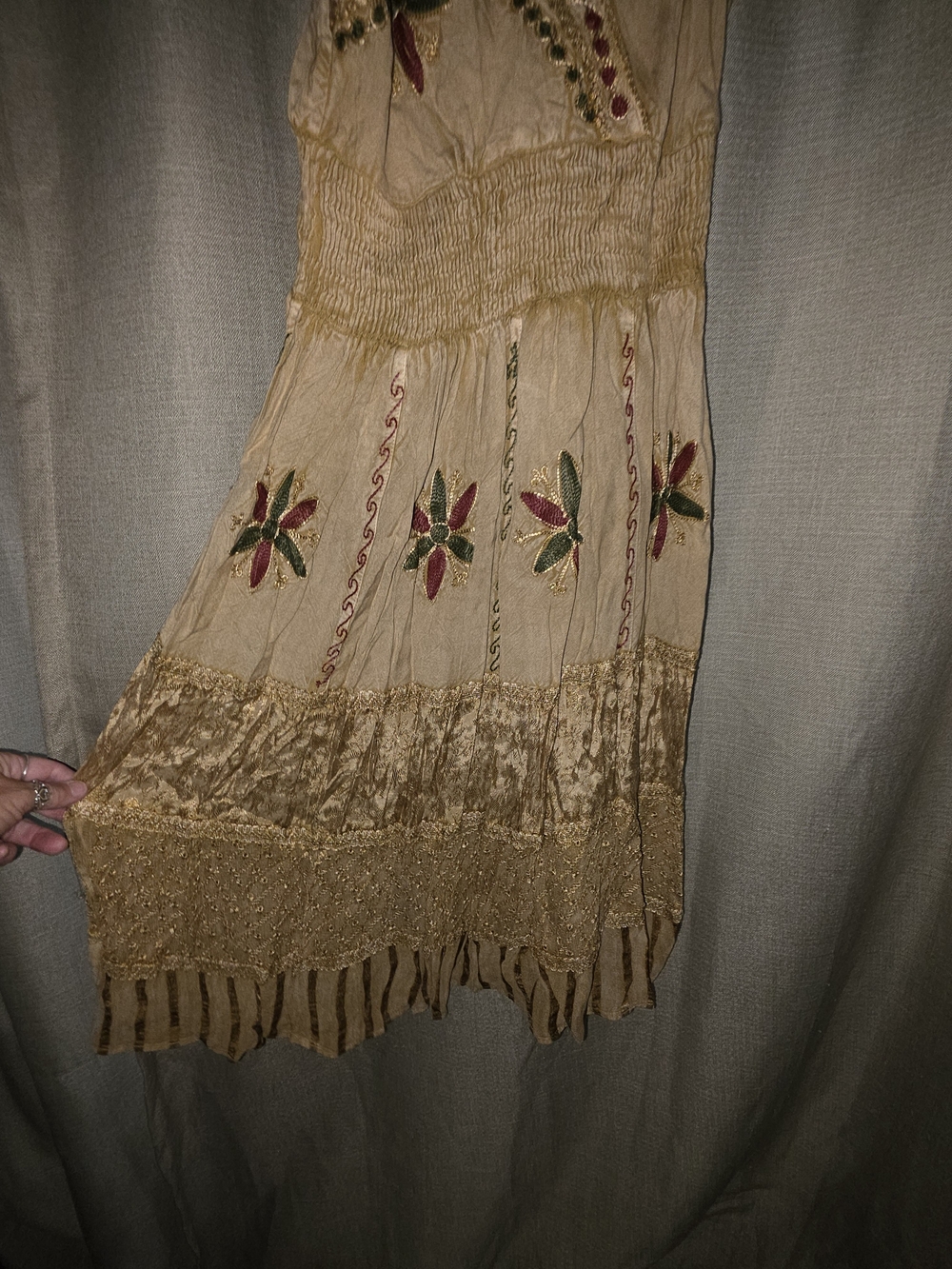 Shoreline Golden Sundress Dress with Red & Green Embroidery - Picture 2 of 5